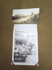WWII Set of 2 Pictures  Building Damage and Parade Jeep