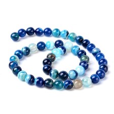Agate Gemstone Round Beads - Natural Dyed Striped Blue Crystals - 8mm - 1 Strand