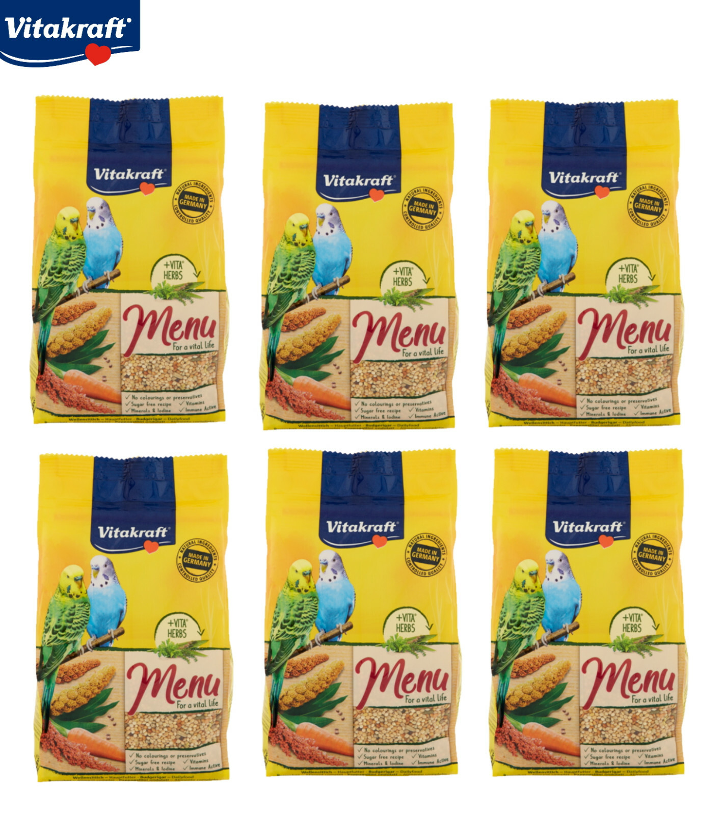VITAKRAFT MENU BUDGIE PREMIUM SEED FOOD COMPLETE DIET HERBS 500G CASE OF 6