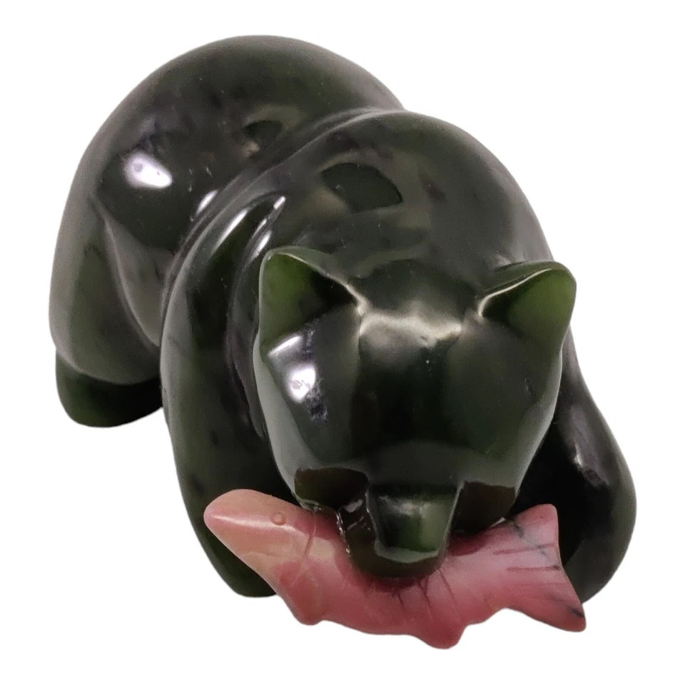 Estatuilla de pez rodonita oso de jade nefrita canadiense Foto 2 de 4