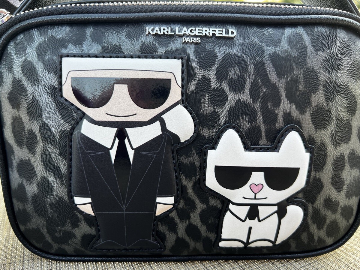 NWT $178 KARL LAGERFELD PARIS TWO TOP ZIP CLOSURE LEOPARD PRINT