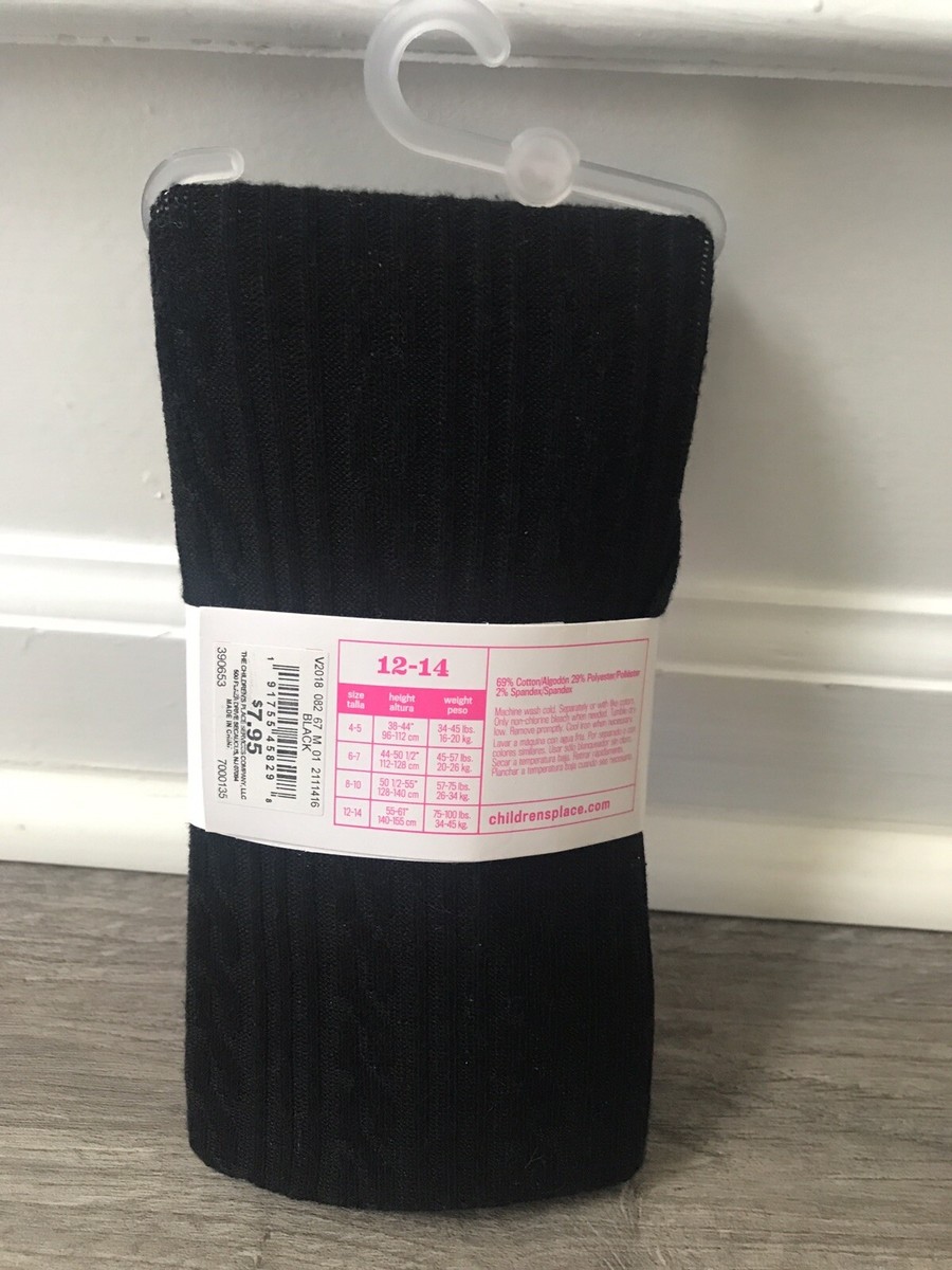 TCP The Childrens Place Girls Size 12-14 BLACK Cable Knit Tights