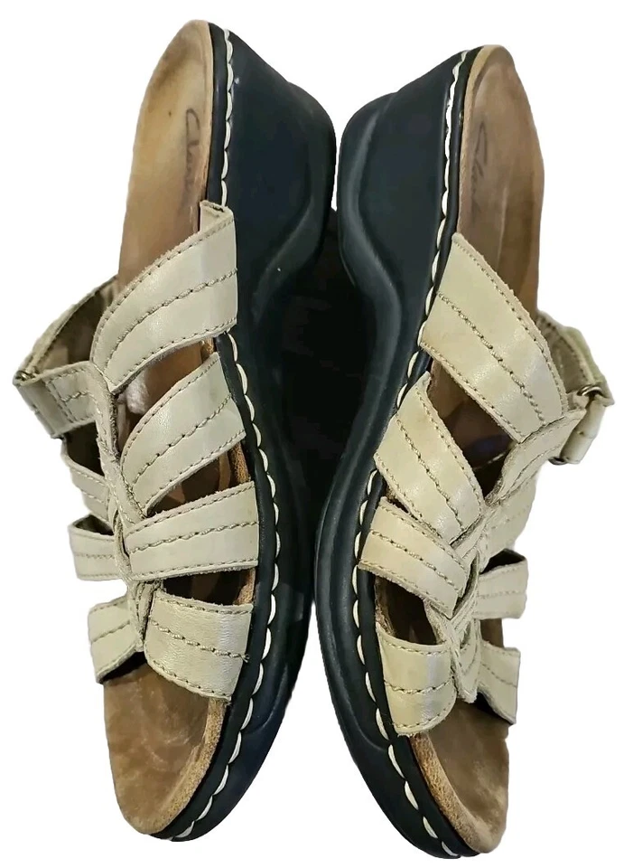 Sandalias Clarks Lexi Dill para mujer 10 cuero tostado hueso tacón de cuña V01 Foto 4 de 4