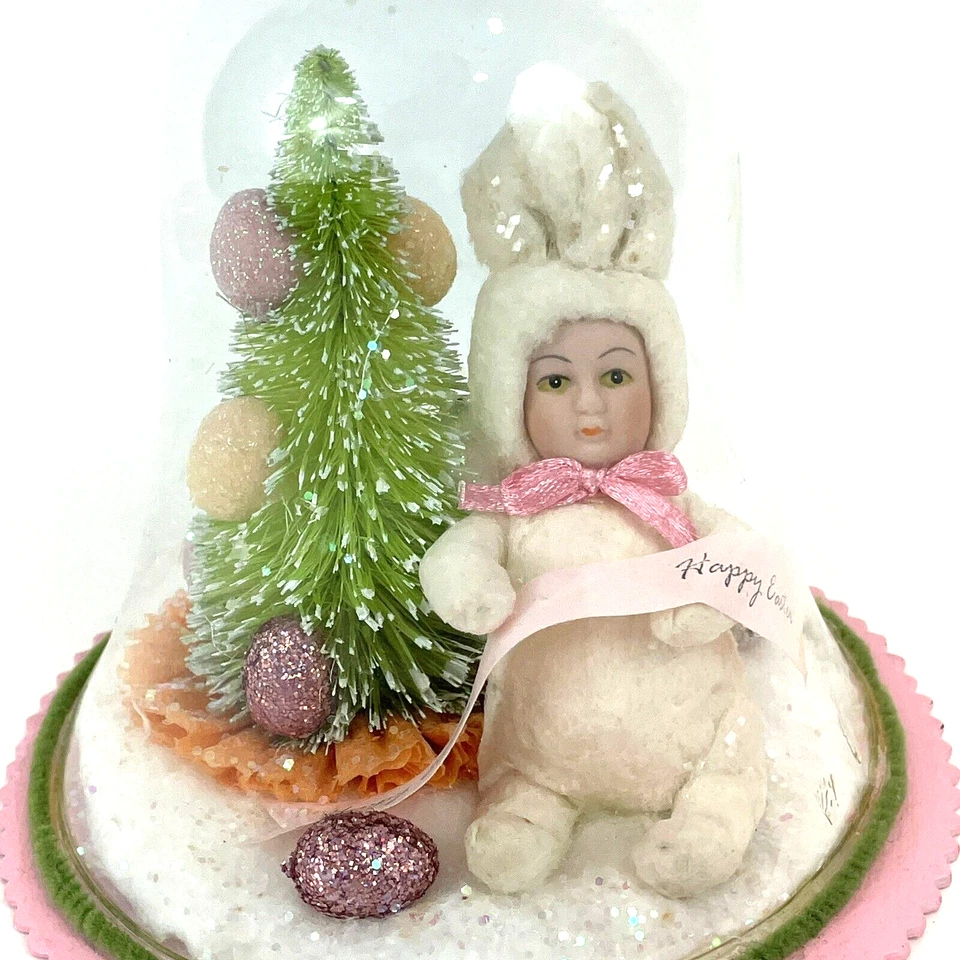 Snowbaby Bunny Rabbit Diorama Vidrio Cloche Huevos Árbol Brillo Papel 5.5"  Foto 4 de 4