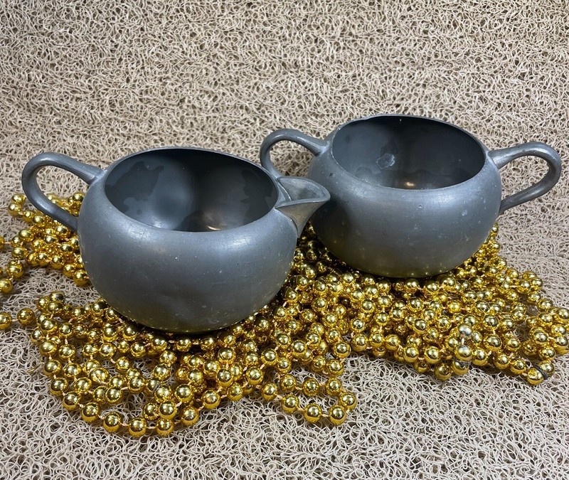 TRADE CONTINENTAL MARK 823 PEWTER SUGAR BOWL & CREAMER