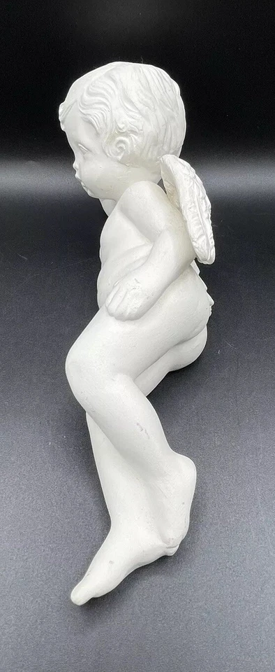 Винтажная керамическая фигурка херувима полка сиделка ангел укладка сбоку неглазурованный белый 9 дюймов - Изображение 2 из 4