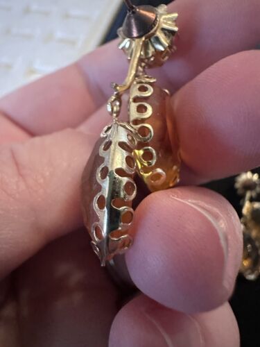 Vintage 1950s Faceted Citrine Dangle Earrings Gold Tone - Picture 3 of 5