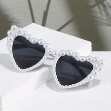 Heart Pearl Sunglasses for Women Big Frame Love Wedding Party Decorative