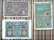 Weimar Republic 100, 50, 20 Mark Denominations. 1918-20. Set of 3