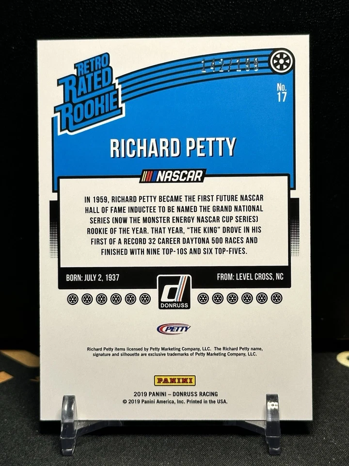 Richard Petty 2019 Donruss Black Retro Rated Rookie #17 SP /199 Rare - Image 2 of 2