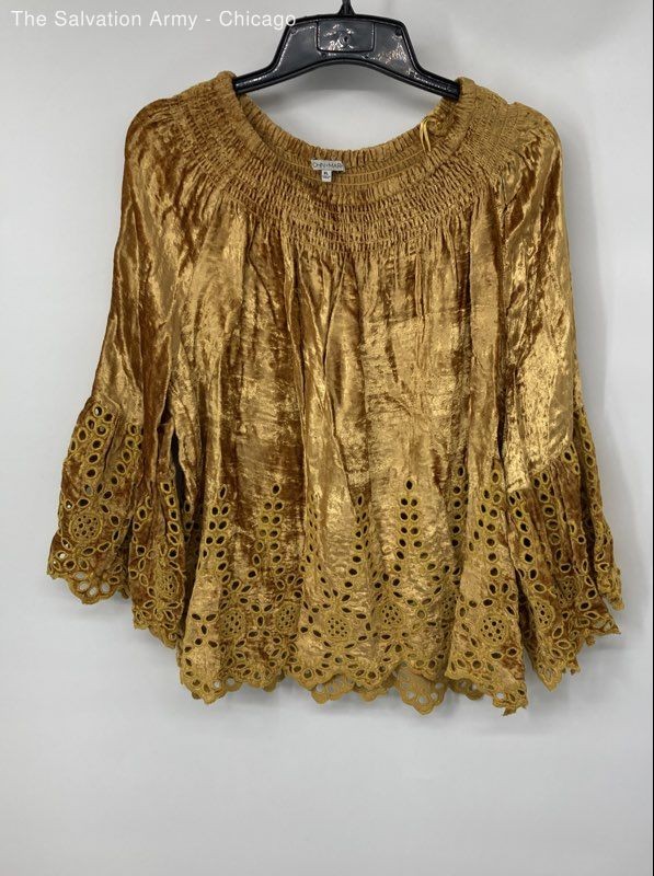 John Mark Womens Gold Eyelet Velvet Smocked Off-The-Shoulder Blouse Top Size XL