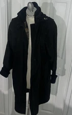 🩷 Fox Run wool Trench Hoodie Winter Coat black, plaid fleece inside M medium