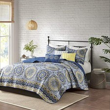 Tangiers Quilt Modern Classic Design All King/Cal King 104"x94" Circle Blue