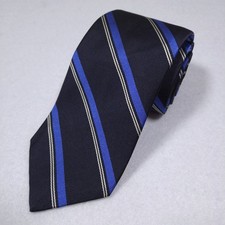 Polo Ralph Lauren Repp Stripe Tie Navy Blue Silver Handmade In Italy Vintage 59"