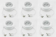 60ft / 100ft BNC Cable for Security Cameras, White, 6 Pack