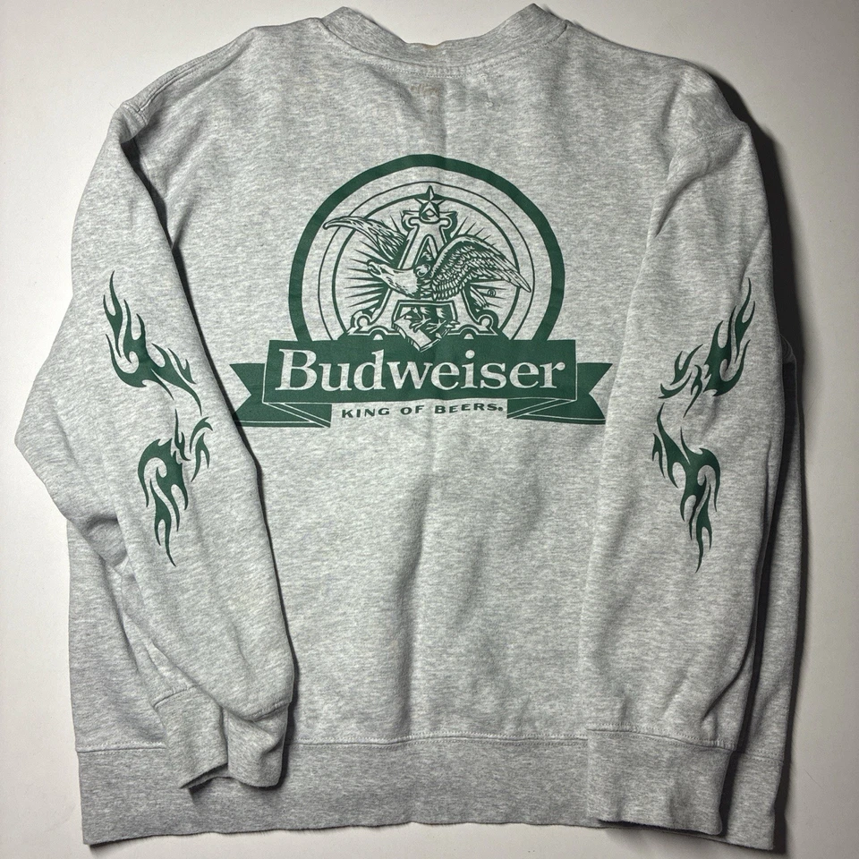 Budweiser gris cuello redondo con llamas verdes manga golpes Foto 4 de 4