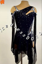 Stylish Ice Skating Dress.Competition Ice Dance Dress.Baton Roll Leotard.Sleeved