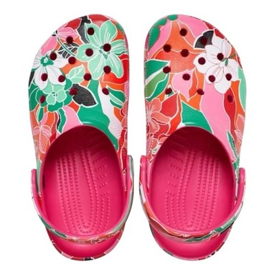 Crocs Classic Woodcut Floral Clogs Women Sz 7 Dragon Fruit Pink Shoes 209839-6ZQ