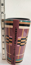 Tazza da viaggio Starbucks in ceramica 12 oz viola motivo geometrico con coperchio