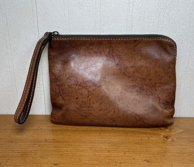 PATRICIA NASH ITALY MAP Print RIOT RUST Brown LEATHER Cassini WRISTLET