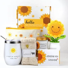Sunflower Gifts Baskets Women-7 Pcs Unique Happy Birthday Sister Fun Get Well