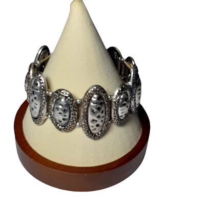 Stretch Bracelet Antiqued Silver Tone Medallion Career