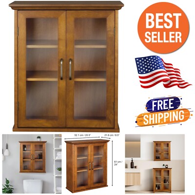 Stylish Over-the-Toilet Bathroom Cabinet with Antique Brass Knobs & Glass Doors