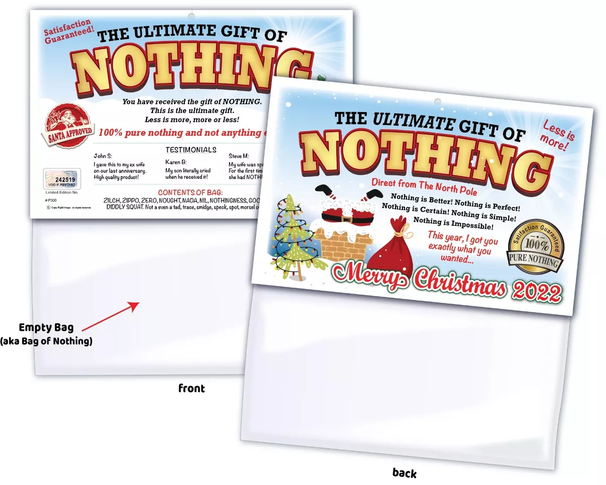 Funny Gag Joke GIFT OF NOTHING Christmas Stocking Stuffer Prank