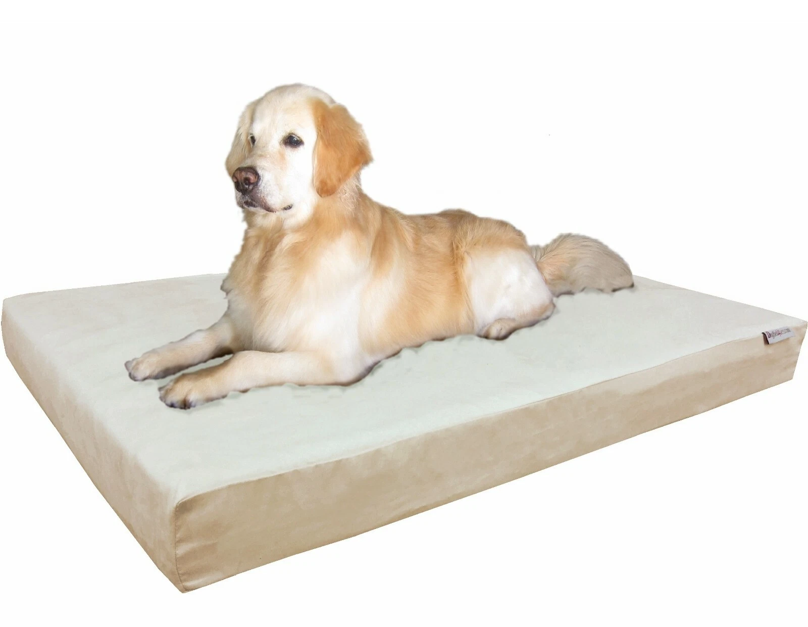 XXL Khaki Suede Pet Bed Orthopedic Waterproof Memory Foam 55x37x4 For Large Dogs