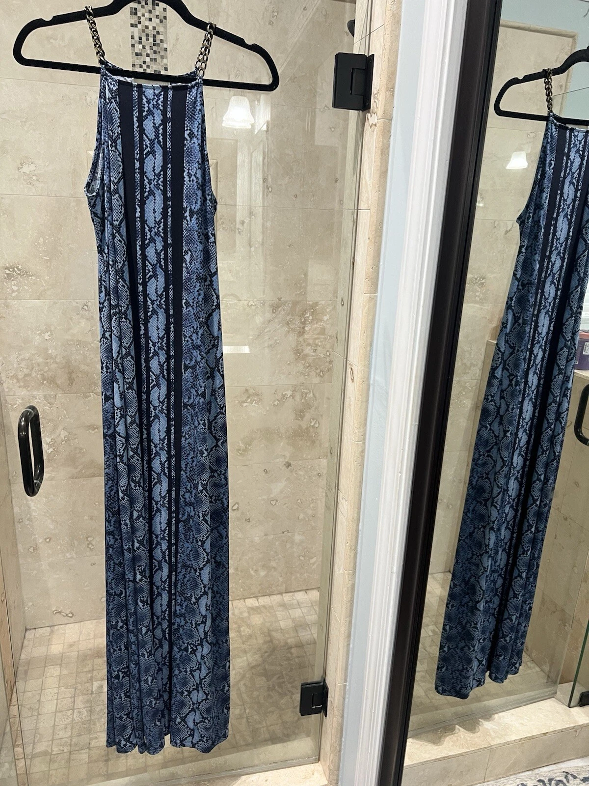 Abito MICHAEL KORS nero blu pitone stampa serpente taglia M maglia catena nuovo