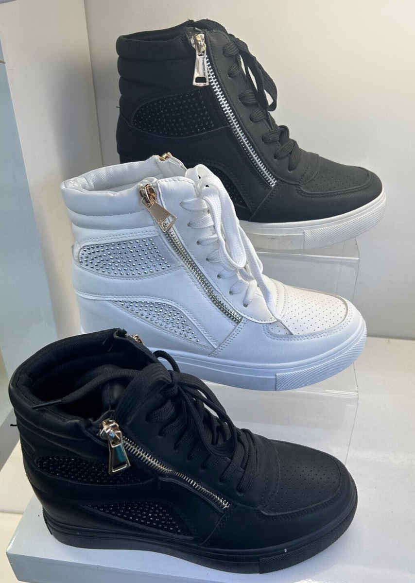DIANTE★LACE UP WEDGE SOLE SNEAKERS Women Ladies Sneakers High Top Wedge Lace up heel Trainers Pumps