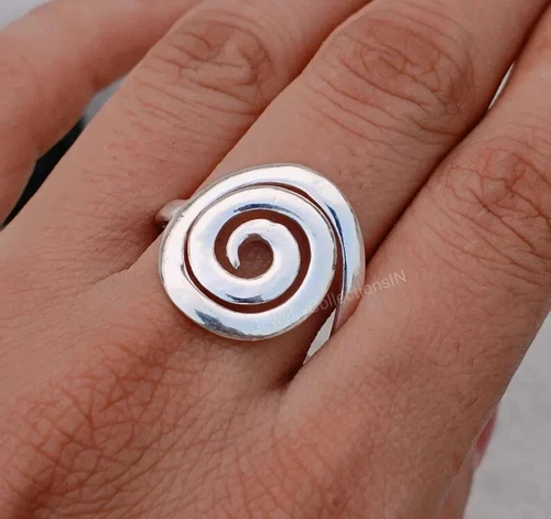 925 Silver Spiral Ring, Dainty Ring, Circle Ring, Swirl Ring, Minimalis All Size