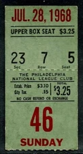 1968 DICK ALLEN RBI HANK AARON BASEBALL TICKET PHILLIES ATLANTA BRAVES JOE TORRE