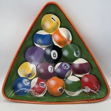 Vintage Pool Ball Tray Bowl Rack Em Up Clay Art Party Man Cave