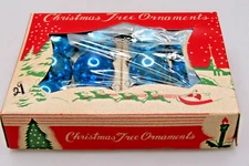 Lot Vintage Glass BLUE BALL Feather Tree Mini Christmas Ornaments Japan