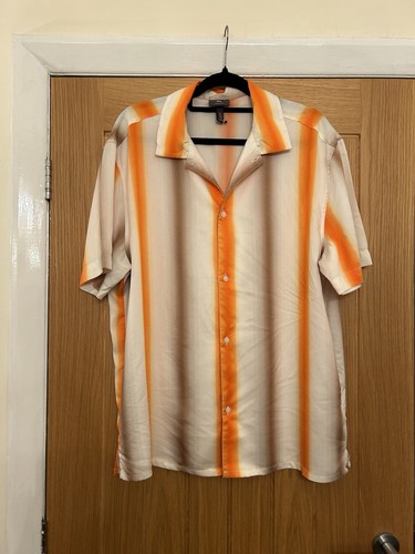H&M Gents Orange Brown Stripped Short Sleeve Shirt L 48in Chest Regular - Picture 2 of 14