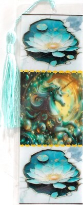 UNICORN GREEN/FAIRY/PIXIE/HORSE/FLOWERS UNIQUE EXQUISITE LAMINATED BOOKMARK
