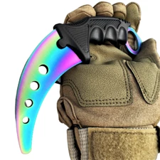 7.5" METAL BLADE TRAINING KARAMBIT Survival Trainer Fixed Blade Knife Dull Edge