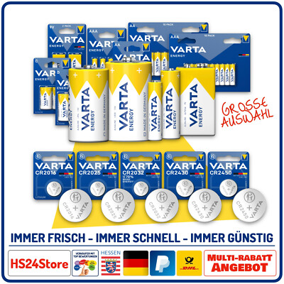 Varta CR2016-CR2450  AAA Micro  AA Mignon  C D 9V  Knopfzellen  Batterien