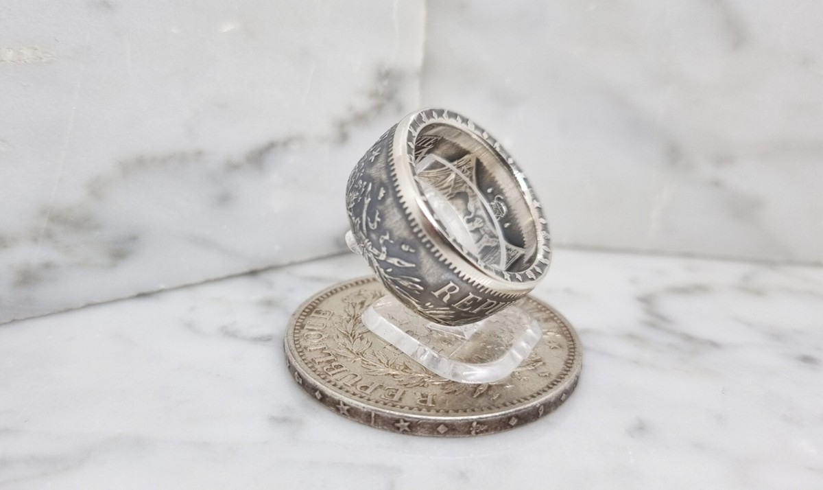 Bague "coin Ring" En Argent - Pièce De Monnaie 10 Francs Hercule (devise Visible) - Neuf Avec étiquettes