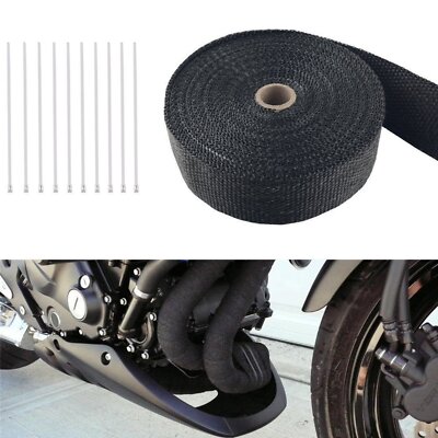 2'' 50FT Roll Fiberglass Exhaust Wrap Header Pipe Heat Tape Black + 10 Ties