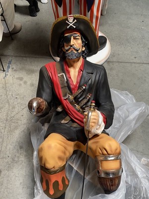 Pirate Buccaneer Captain Hook Wooden Leg Life Size Statue Treasure Island Sea
