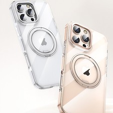 For iPhone 16 15 Pro Max 14 13 12 Clear Shockproof Case with Magnetic Ring Stand