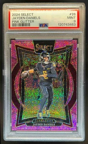 2024 Panini Select Jayden Daniels Concourse Pink Glitter Prizm RC #/15 PSA 9