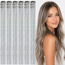 Hair Tinsel Clip In 18 Pcs Silver Fairy Tinsel Hair Extensions