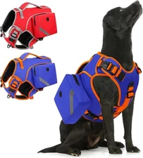 Dog Life Jacket Swimming Safety Vest Reflective Stripe + PULL Handle (Blue, M)