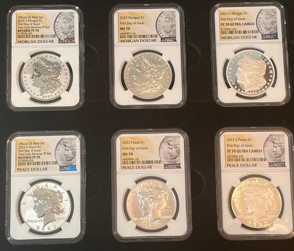 2023 Morgan & Peace Dollars 6 Coin Set FDOI,NGC MS/PR/PF 70 *Morgan-Peace Label - Image 2 of 4