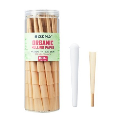 Bozna Pre-Rolled Cones Organic Rolling Papers with Tips - Slow Burn, Natural
