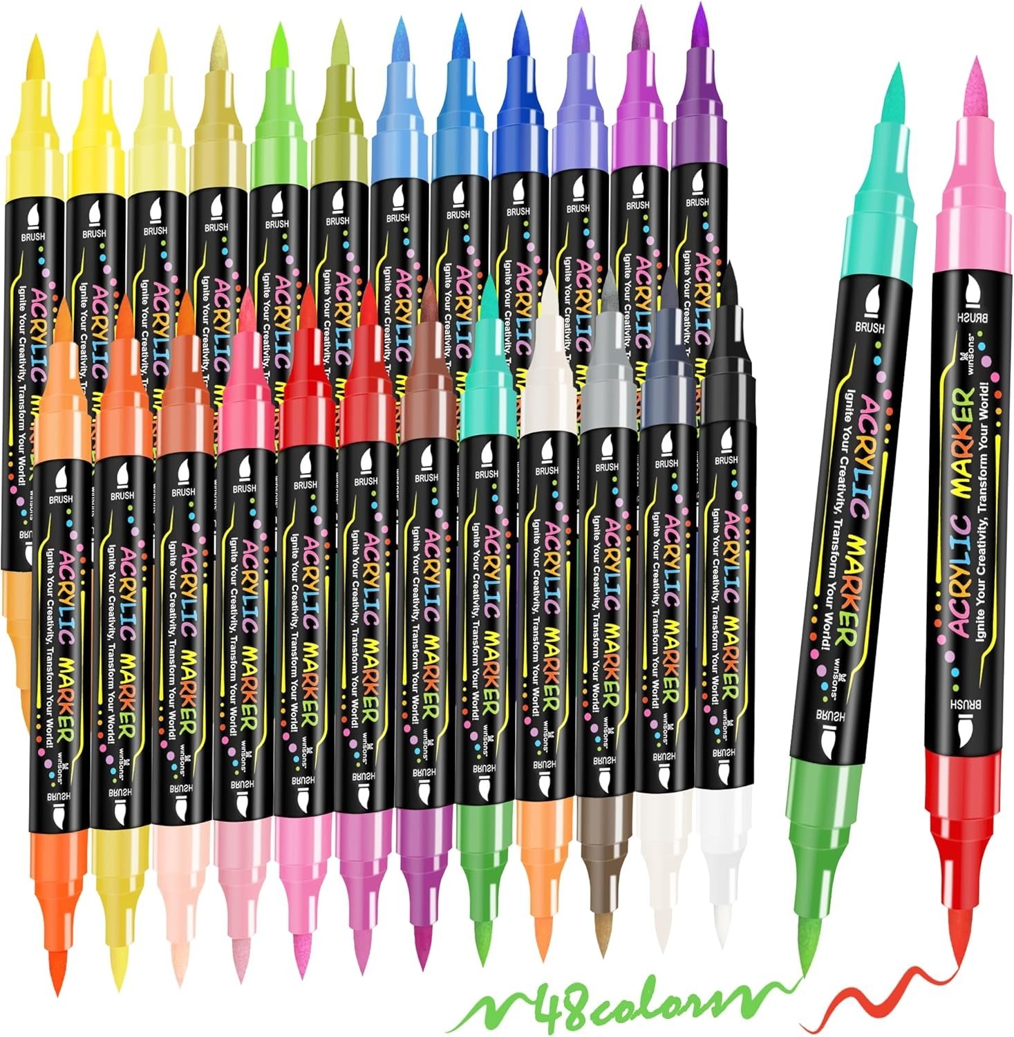 72 Colors Dual Tip Acrylic Paint Markers Set Waterproof Pens for Rock Wood Art