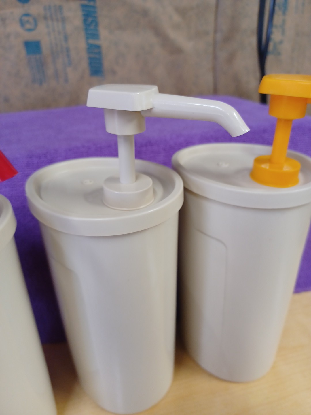 Vintage Tupperware Condiment Set - Ketchup Mustard Mayo Pump Dispensers